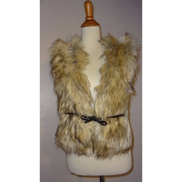 🆕 DENA Tweed and Faux Fur Vest Brown Beige Large - Picture 7 of 12
